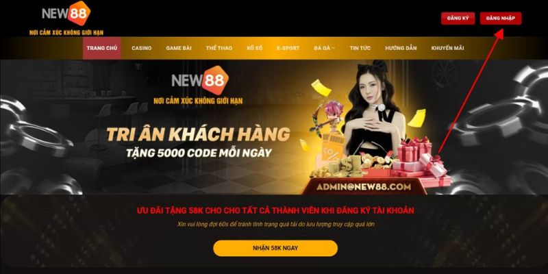 Hướng dẫn hội viên cách săn khuyến mãi New88 tặng 58K