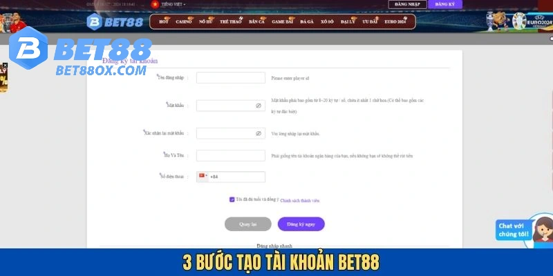 Hướng dẫn đăng ký bet88 nhanh gọn